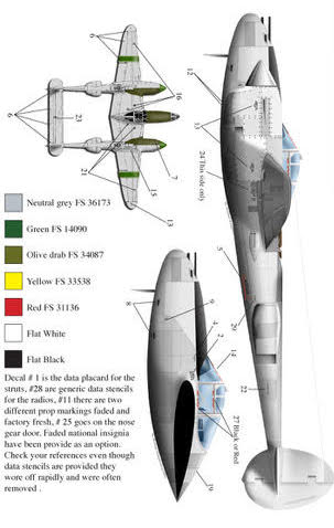 Bombshell BS72018 1:72 Lockheed P-38J Lightning Decals