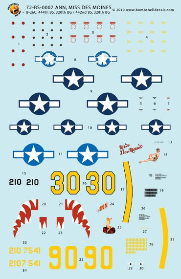 Bombshell BS72007 1:72 Martin B-26C Marauder Nose Art Decals