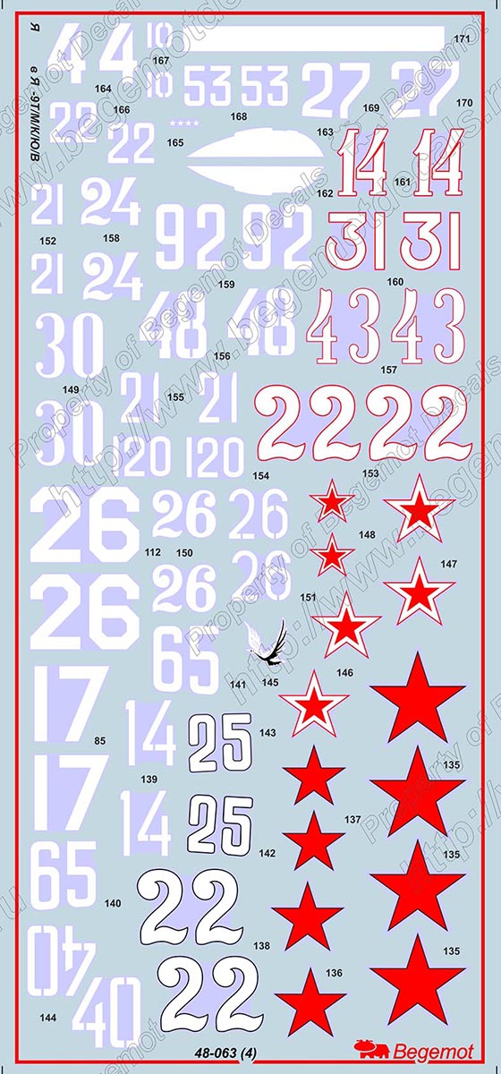 Begemot BT48063 1:48 Yakovlev Yak-9 set.84 marking variations of Yak-9T