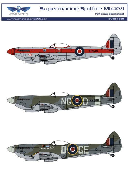 Attittude Aviation BUC-24030 1:24 Supermarine Spitfire Mk.XVI decals