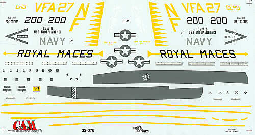 CAM CAM32076 1:32 F/A-18C VFA-27 Maces USS Independence Decals