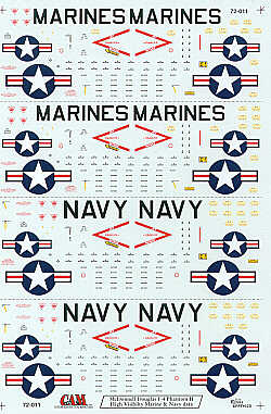 CAM CAM72011 1:72 McDonnell F-4 Hi Vis Data for 2 x USN and 2 x USMC aircraft