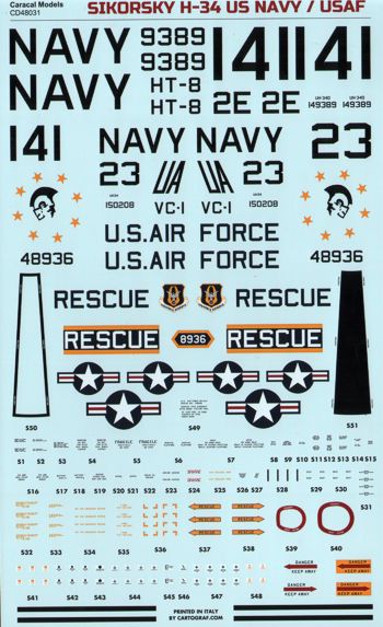 Caracal CD48031 1:48 Sikorsky H-34 US Military Decals