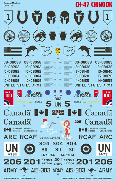 Caracal CD48148 1:48 Boeing CH-47 Chinook International Decals