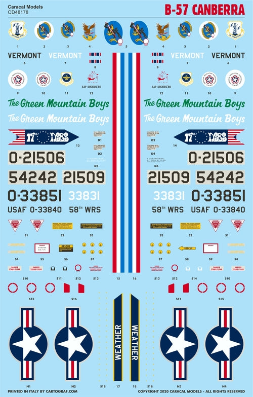 Caracal CD48178 1:48 BAC/EE Canberra B.2/B.20 Decals