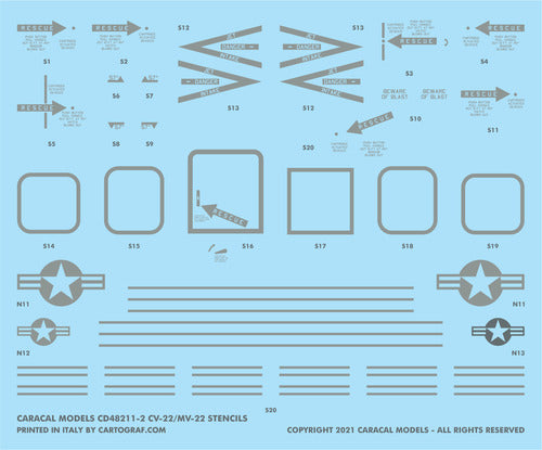 Caracal CD48211 1:48 Bell-Boeing MV-22/CV-22 Osprey Part 2 Decals