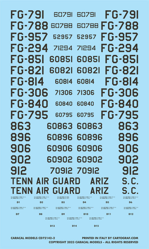 Caracal CD72142 1:72 USAF Lockheed F-104A/C Starfighter Decals