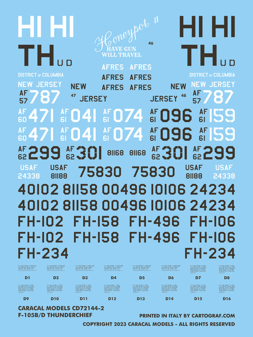 Caracal CD72144 1:72 USAF Republic F-105B/D Thunderchief Decals