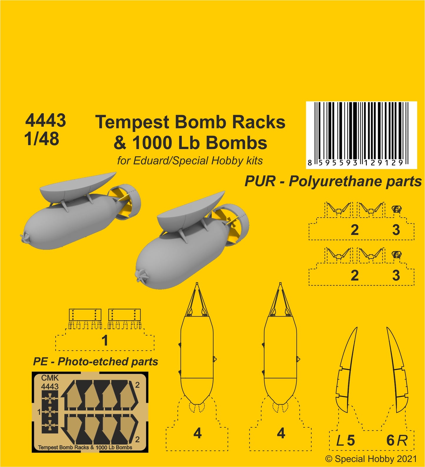 CMK/Czech Master Kits CMK4443 1:48 Hawker Tempest Bomb Racks & 1000 Lb Bombs
