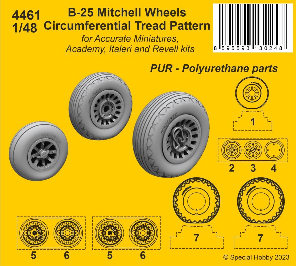 CMK CMK4461 1:48 B-25 Mitchell Wheels (Circumferential Tread)