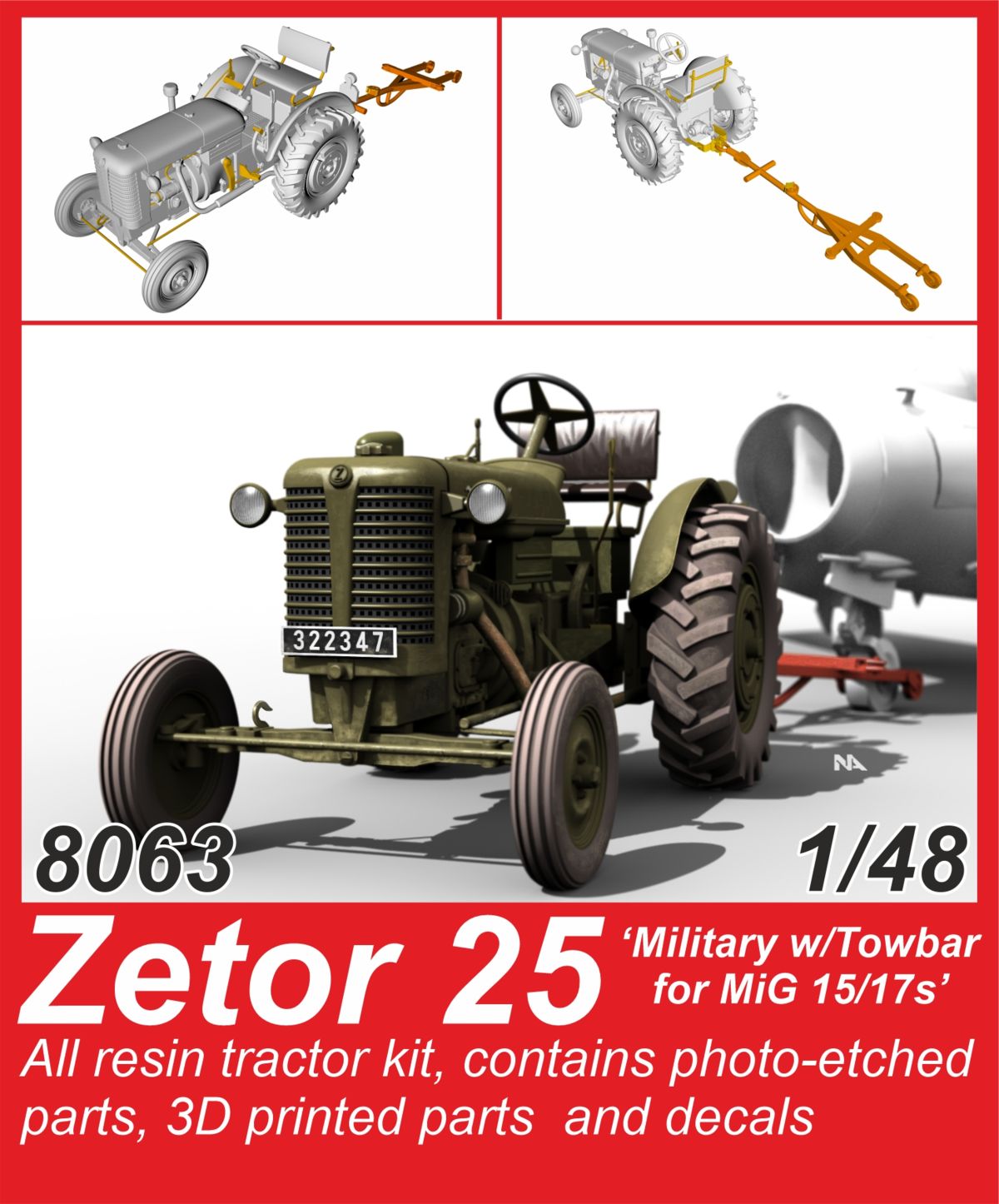 CMK CMK8063 1:48 Zetor 25 Military Tractor with MiG-15/17 Towbar