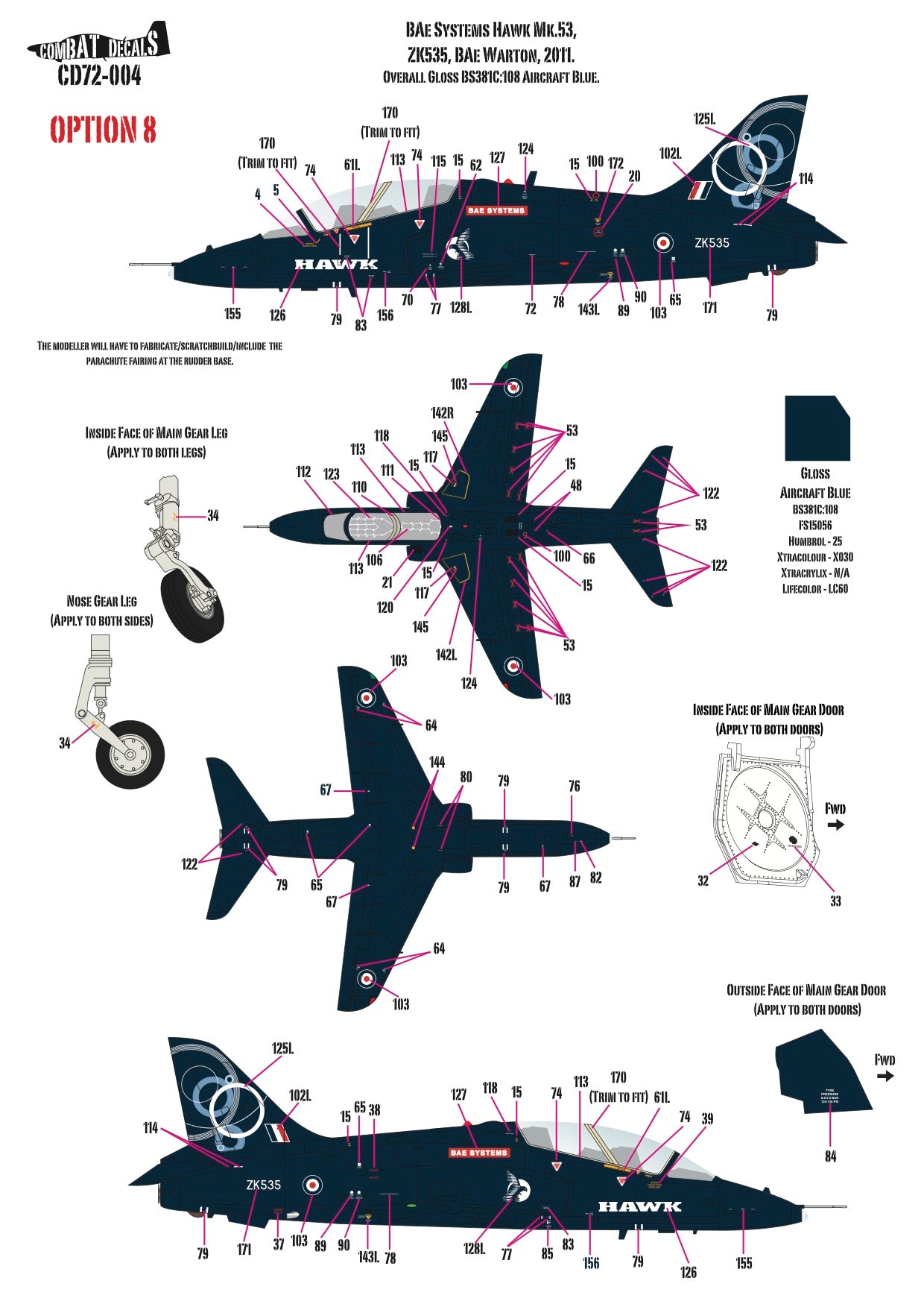 Combat Decals COM72004 1:72 Test & Development BAe Hawks x 9