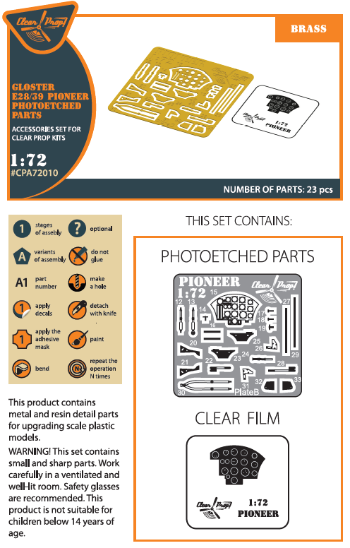 Clear Prop Models CPA72010 1:72 Gloster E28/39 etched parts