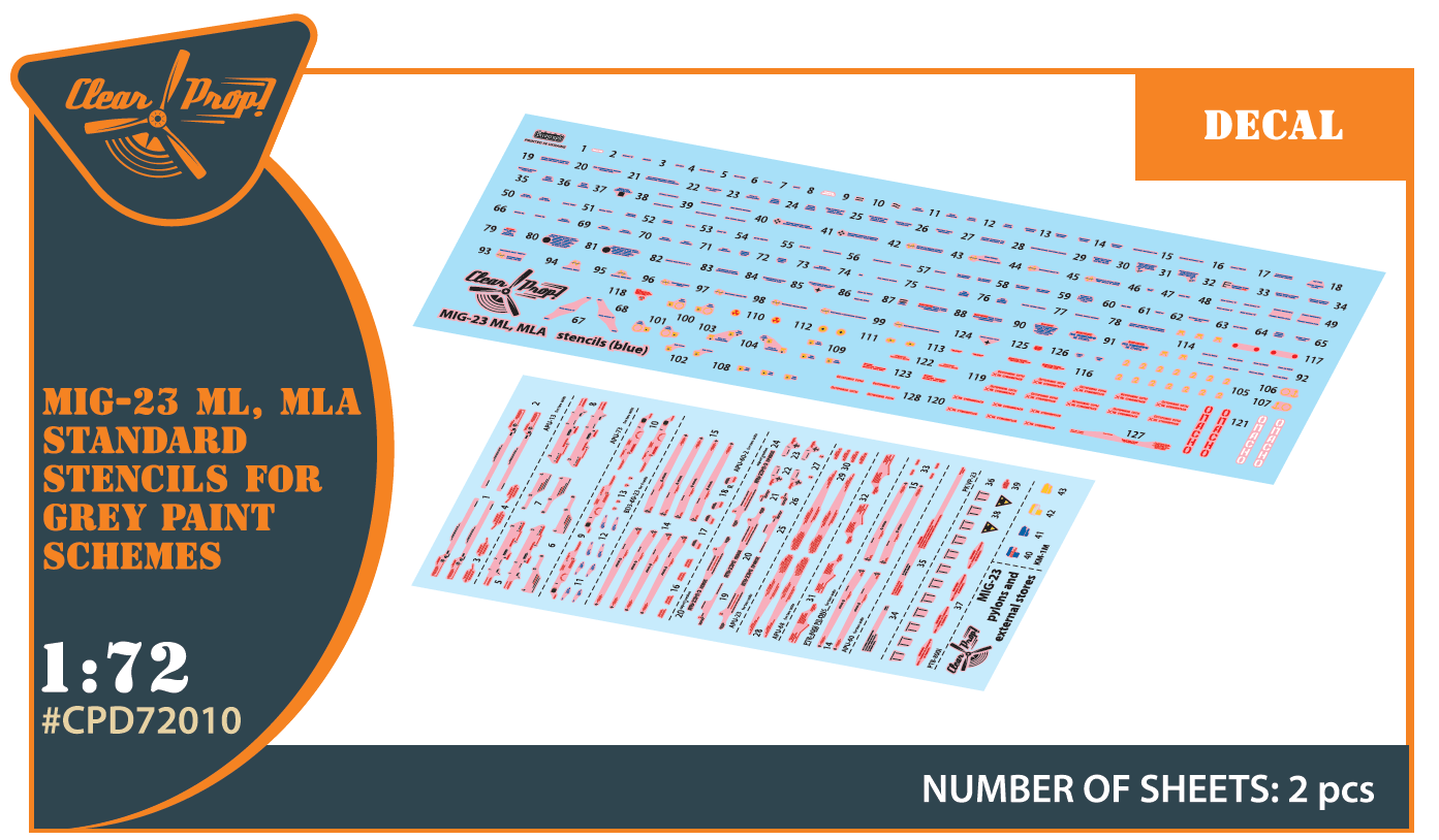 Clear Prop CPD72010 1:72 MiG-23ML/MLA Stencils Grey Schemes