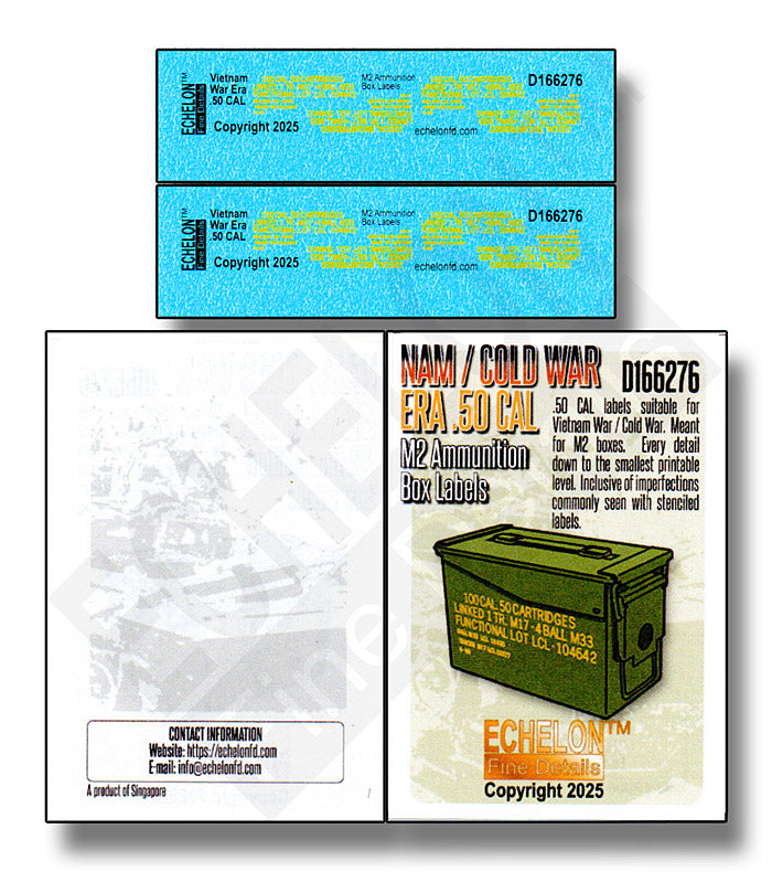 Echelon D166276 1:16 .50 CAL M2 Ammo Box Labels Vietnam/Cold War