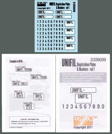 Echelon FD D356099 1:35 UNIFIL Registration Plates & Numbers