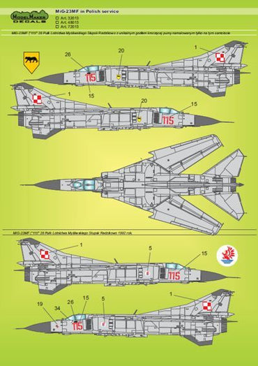 Model Maker Decals D48013 1:48 Mikoyan MiG-23MF in Polish service