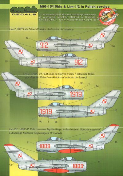 Model Maker Decals D48023 1:48 Mikoyan MiG-15/MiG-15bis, Lim-1/2 in Polish