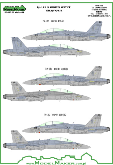 Model Maker Decals D48052 1:48 McDonnell-Douglas F/A-18D VMFA-121 Green Knights