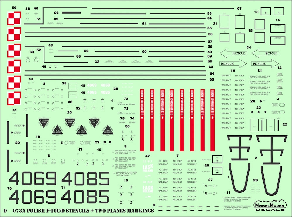 Model Maker Decals D48073A 1:48 Polish Lockheed-Martin F-16C/F-16D Stencils