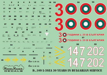 Model Maker Decals D48109 1:48 Aero L-39ZA 30 Years in Bulgarian service