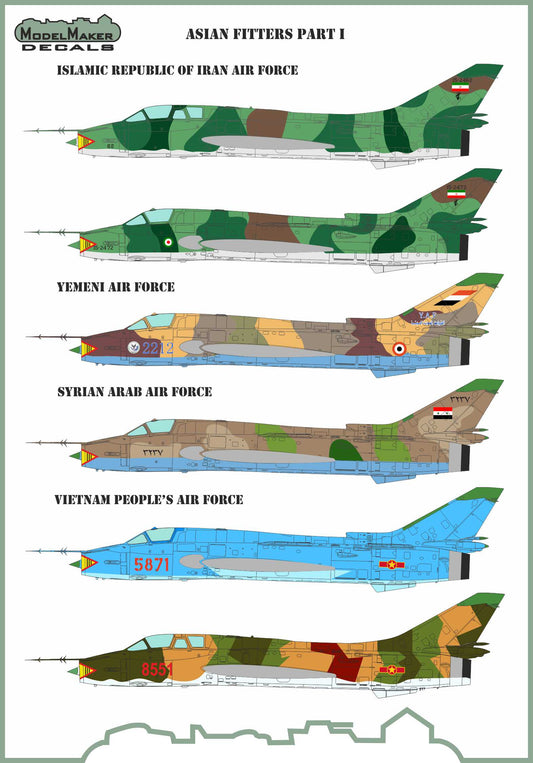 Model Maker D48122 1:48 Asian Fitters Part I Multi-Nation Decals