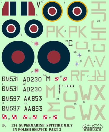 Model Maker Decals D48134 1:48 Spitfire Mk.V in Polish service part II