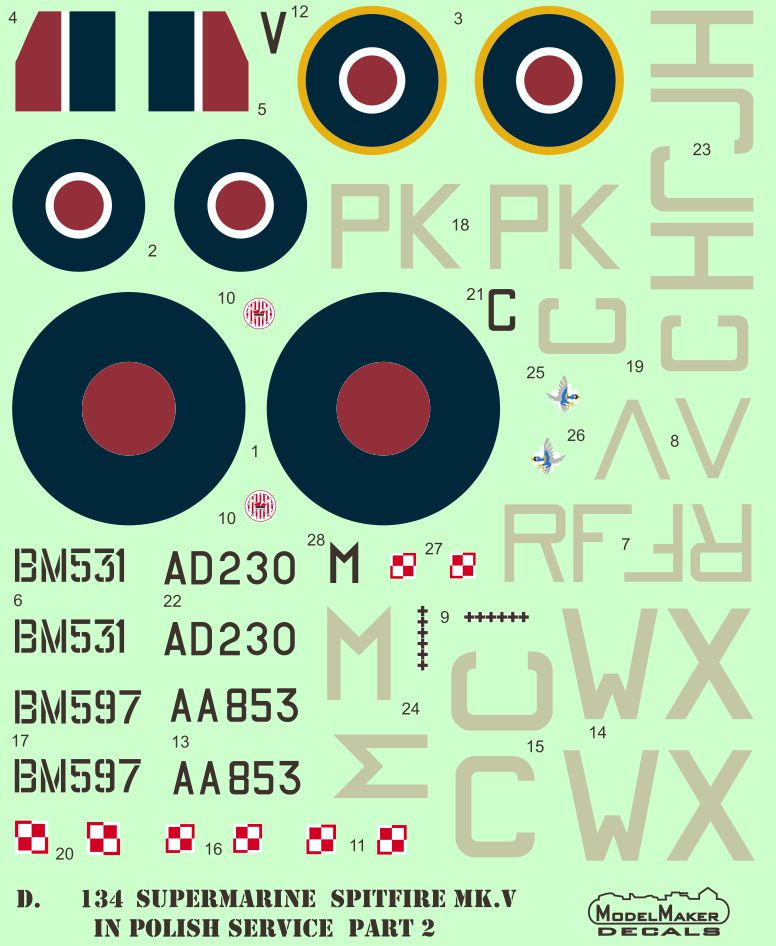 Model Maker Decals D48134 1:48 Spitfire Mk.V in Polish service part II