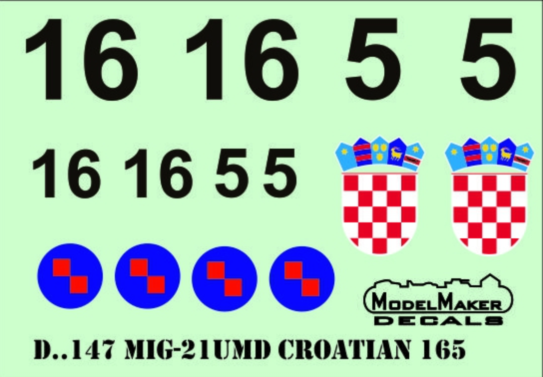 Model Maker Decals D48147 1:48 Mikoyan MiG-21UMD Croatian 165