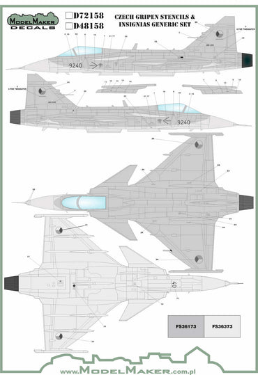 Model Maker Decals D48158 1:48 Gripen Stencils & insignias generic set