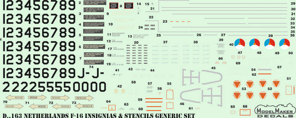 Model Maker Decals D48163 1:48 Netherlands F-16 Insignias & stencils Generic set