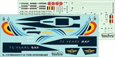 Model Maker Decals D48178 1:48 Belgian Lockheed-Martin F-16 75TH Anniversary