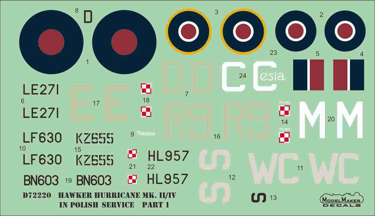 Model Maker Decals D48220 1:48 Hawker Hurricane Mk.II/Mk.IV in Polish service