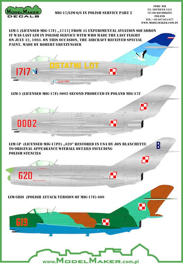 Model Maker Decals D72047 1:72 Mikoyan MiG-17F/Lim-5/6 in Polish service vol.2