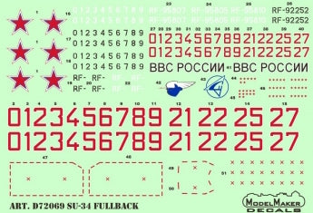 Model Maker Decals D72069 1:72 Sukhoi Su-34 FULLBACK