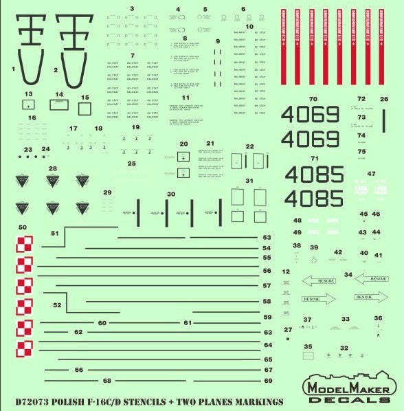 Model Maker Decals D72073 1:72 Polish Lockheed-Martin F-16C/F-16D Stencils