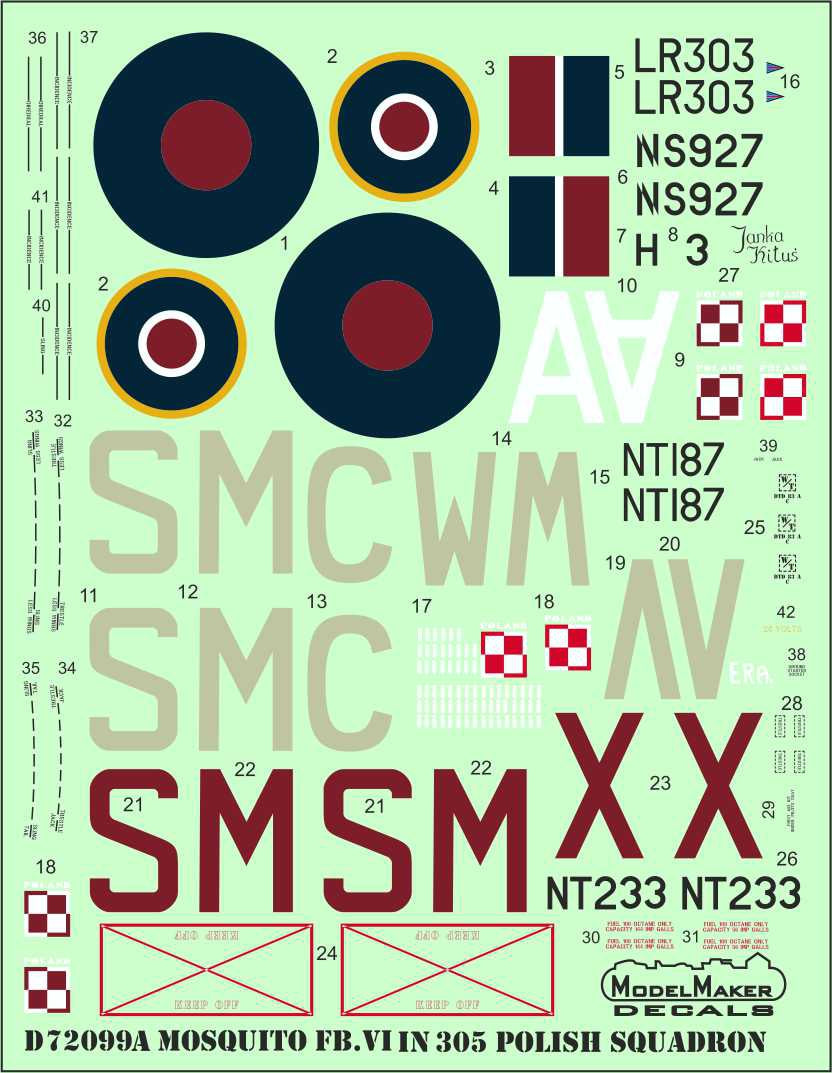 Model Maker Decals D72099A 1:72 de Havilland DH-98 Mosquito F.B