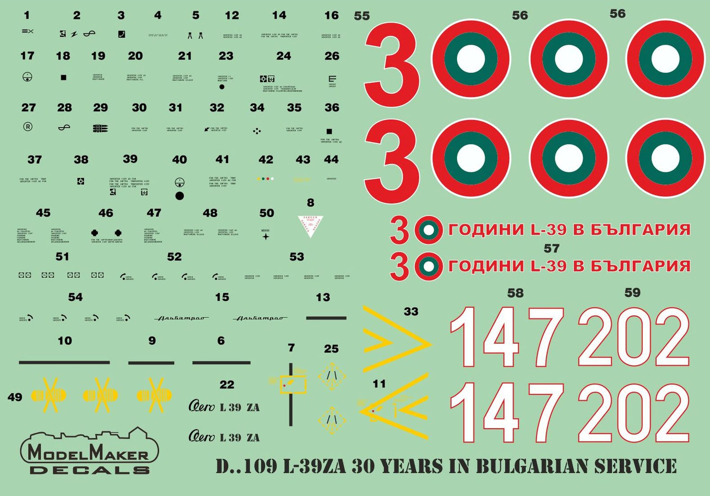 Model Maker Decals D72109 1:72 Aero L-39ZA 30 Years in Bulgarian service