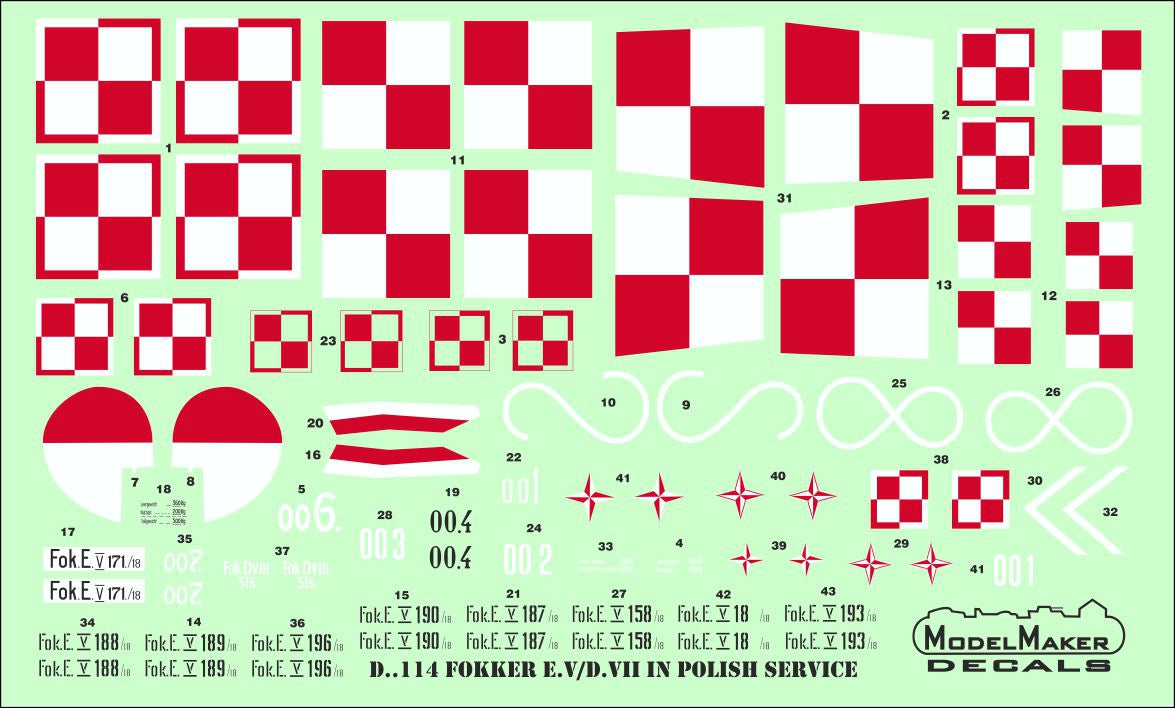 Model Maker Decals D72114 1:72 Fokker E.V/D.VII in Polish service