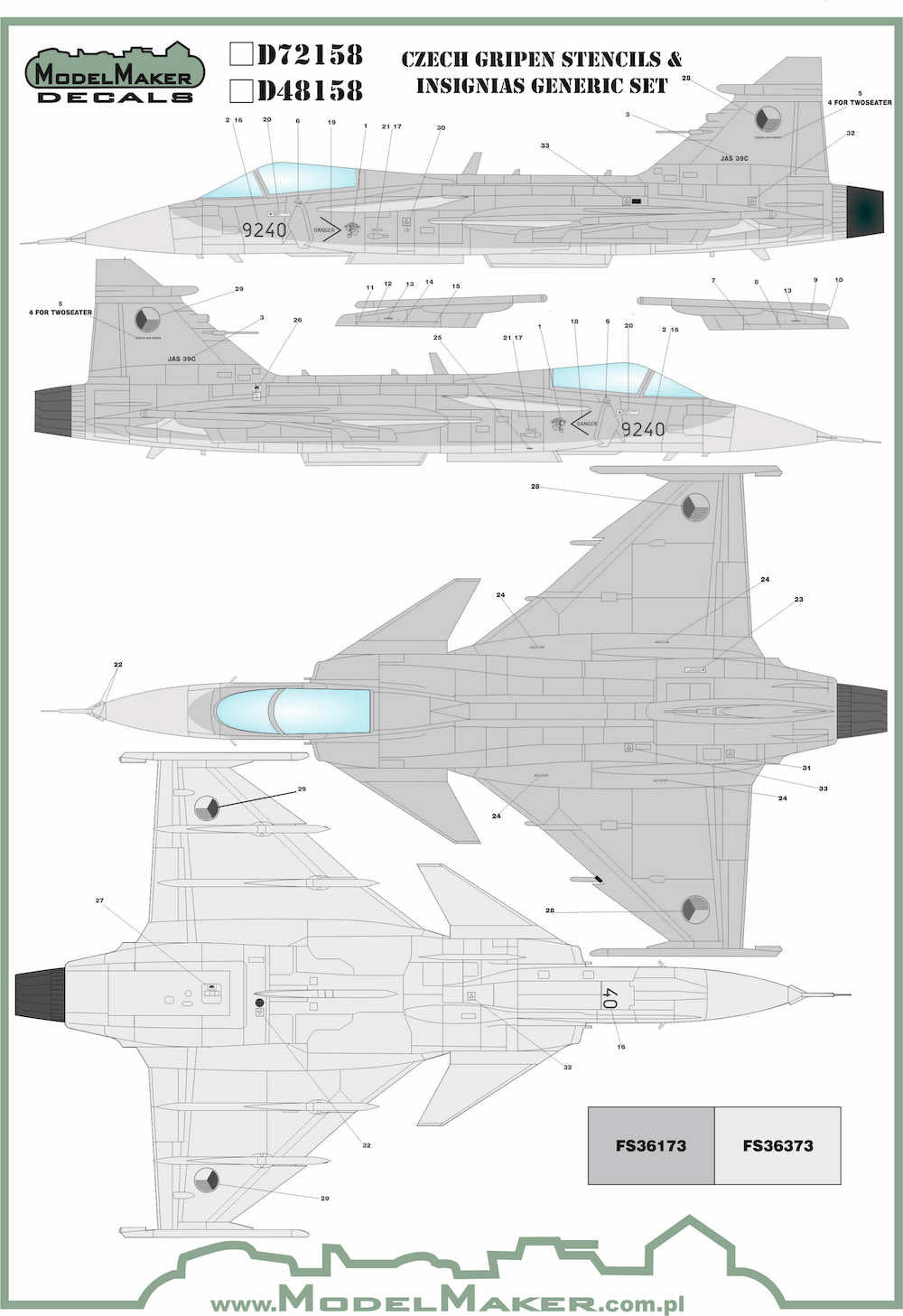 Model Maker Decals D72158 1:72 Gripen Stencils & insignias generic set