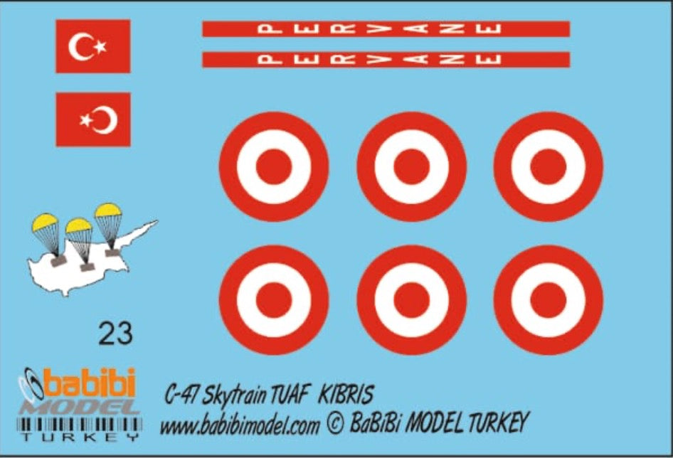Babibi Models DBT-01164 1:72 C-47 Skytrain TURAF Decal Set