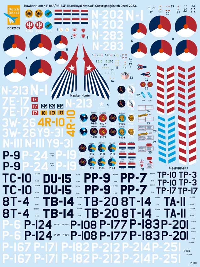 Dutch Decal DD72105 1:72 Hawker Hunter, F-84F, RF-84F KLu