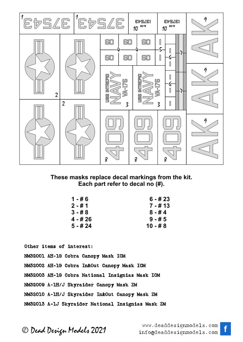Dead Design DDMNM32012 1:32 A-1H Skyraider Insignia & USN Markings