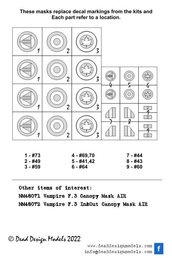 Dead Design DDMNM48073 1:48 Vampire F.3 Markings & National Insignia