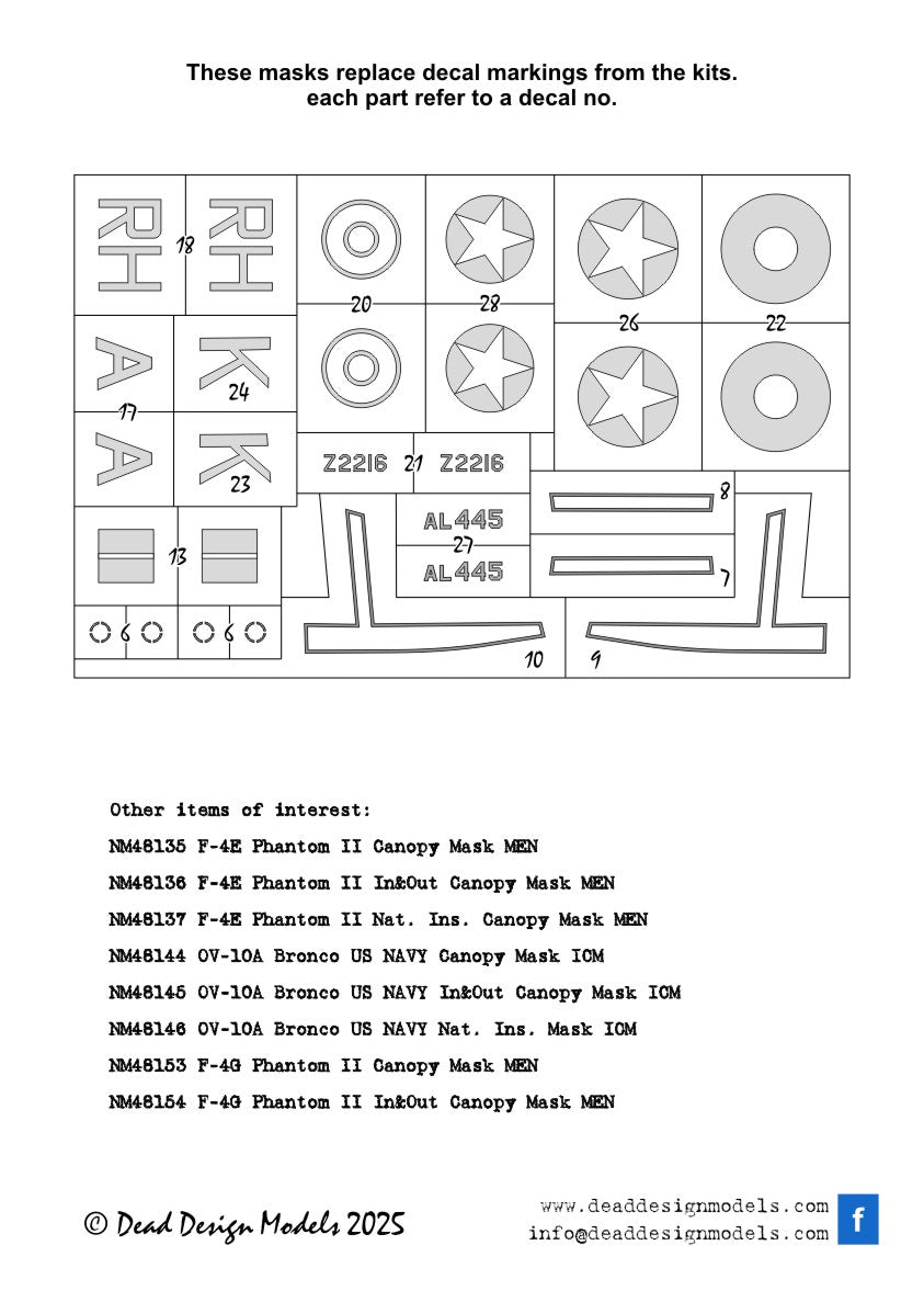 Dead Design Models DDMNM48353 1:48 Douglas DB-7 Boston National Insignia masks