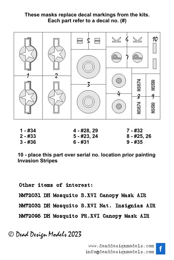 Dead Design Models DDMNM72096 1:72 Mosquito B.Mk.XVI National Insignia