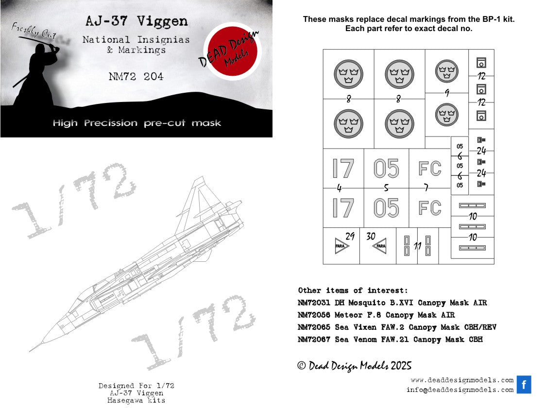 Dead Design Models DDMNM72204 1:72 Saab AJ-37 Viggen National Insignia