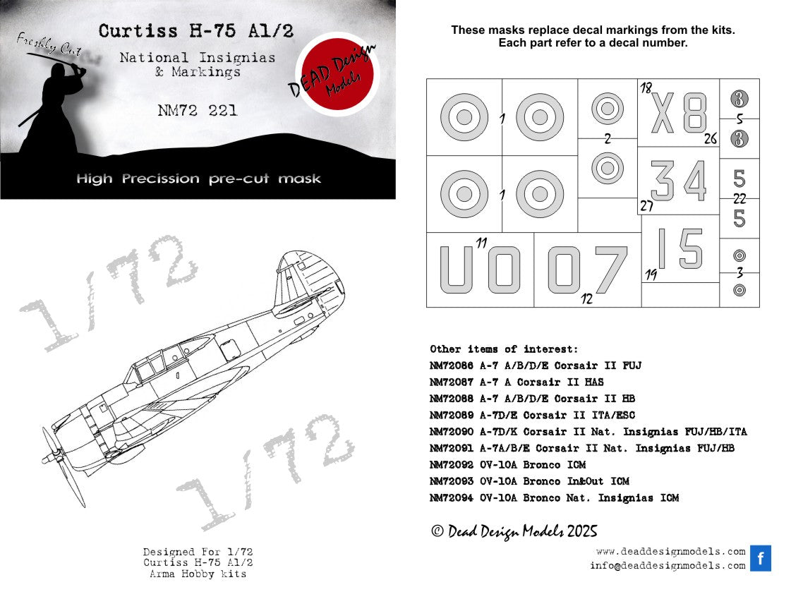Dead Design Models DDMNM72221 1:72 Curtiss H-75 A1/A2 National Insignias