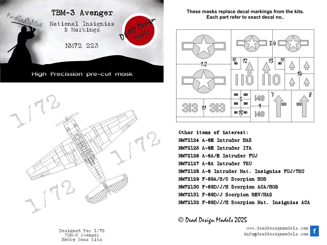 Dead Design DDMNM72223 1:72 TBM-3 Avenger National Insignia Masks
