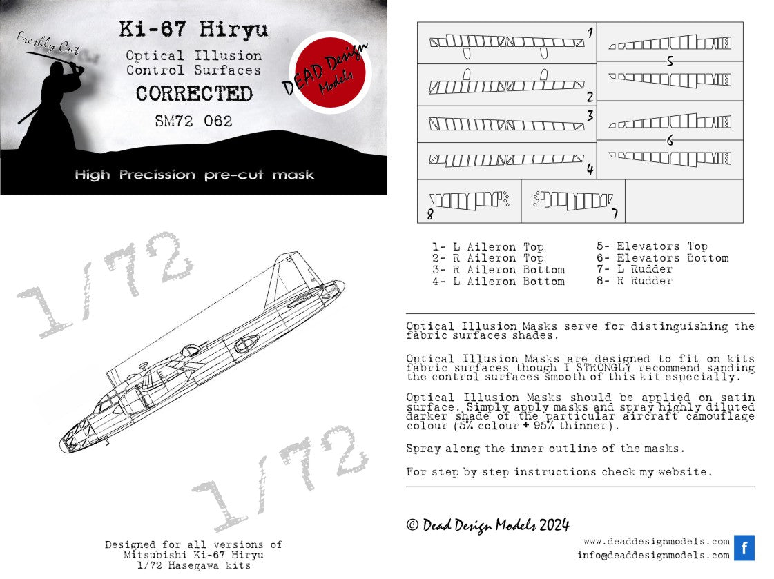 Dead Design DDMSM72062 1:72 Ki-67 Hiryu 3D Effect Control Surface